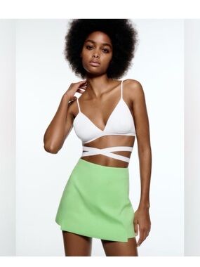 Zara Asymmetrical Skort – Light Lime Green | Size M